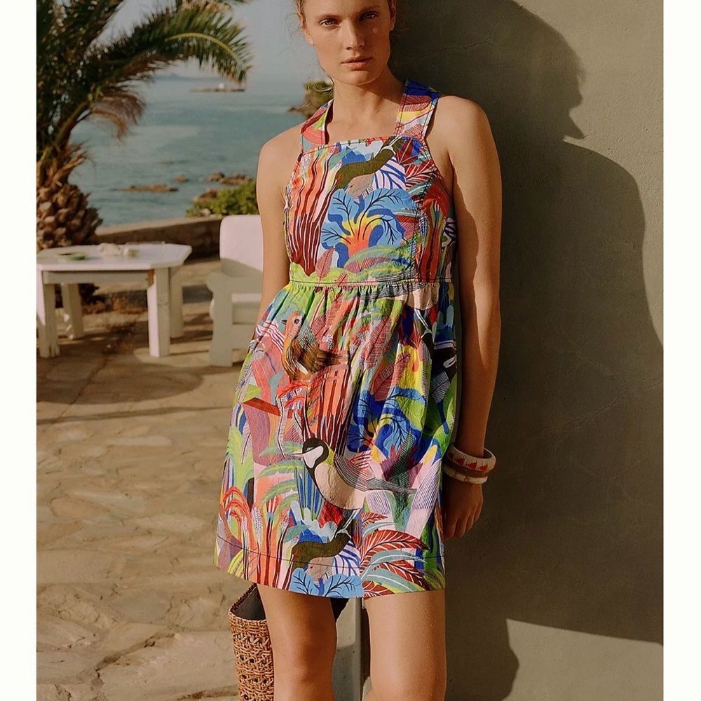 Anthropologie x orane sigal LP swing dress tropical vibrant colorful vacation
